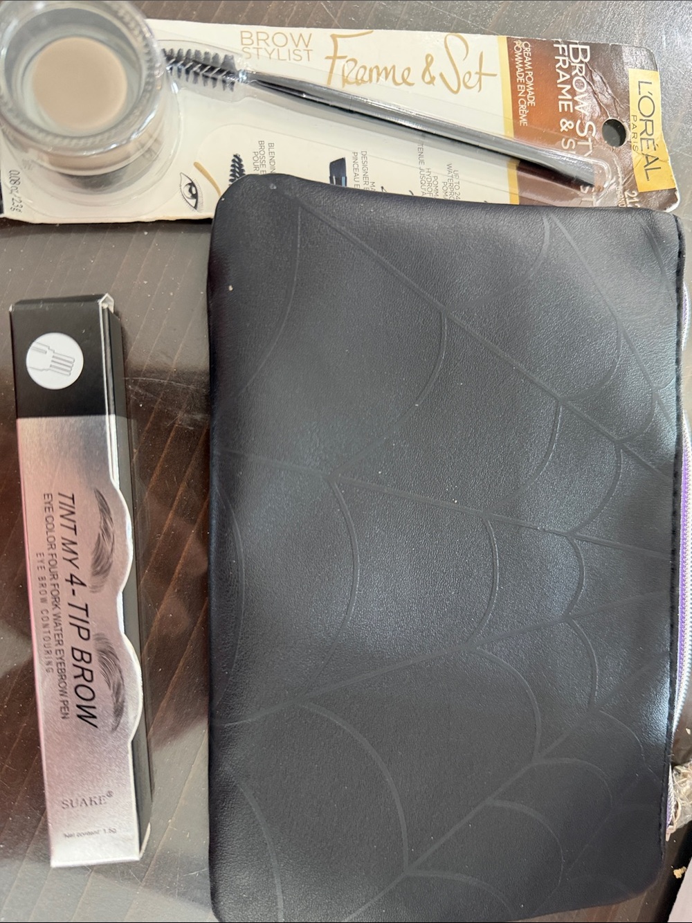 Black Cosmetic Makeup Bag with Brow Styling Tools